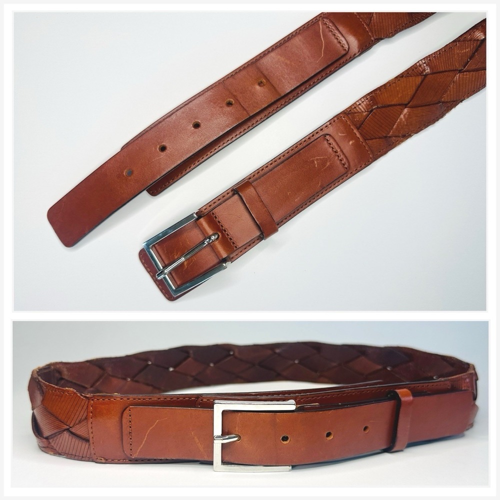 Lafayette 148 New York Brown Woven Leather Belt Size Small Italy Braided Luxury